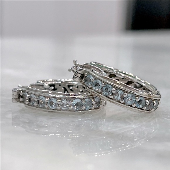 Jewelry - Sky Blue Topaz Silver Scroll Detailed Hoop Earrings